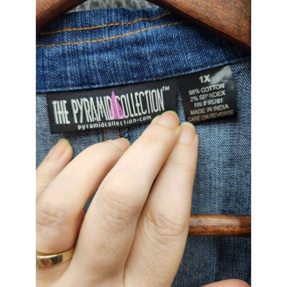 Womens 1X Denim Ruffled Hem Jacket By The Pyramid Collection - Picture 3 of 5
